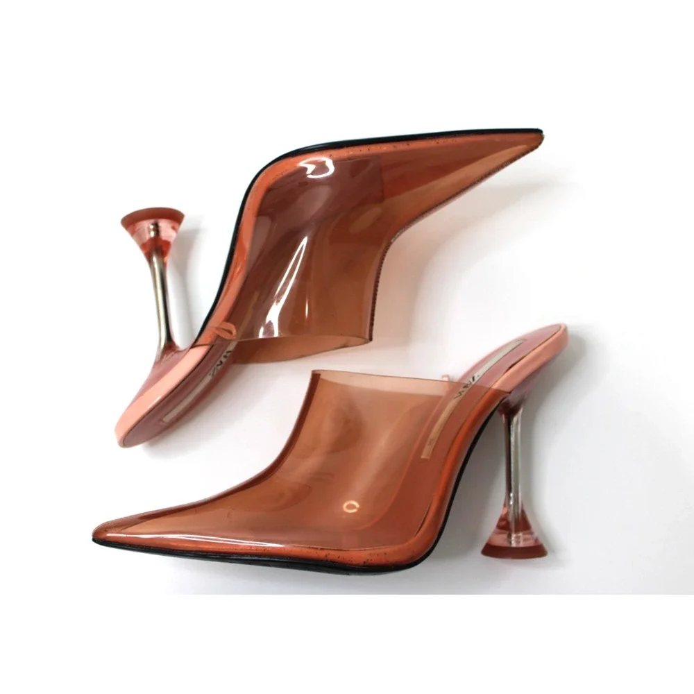ZARA Clear High Heels Size 37 Vinyl Transparent & Pink Pointy Toe 6/6.5 - Picture 4 of 8